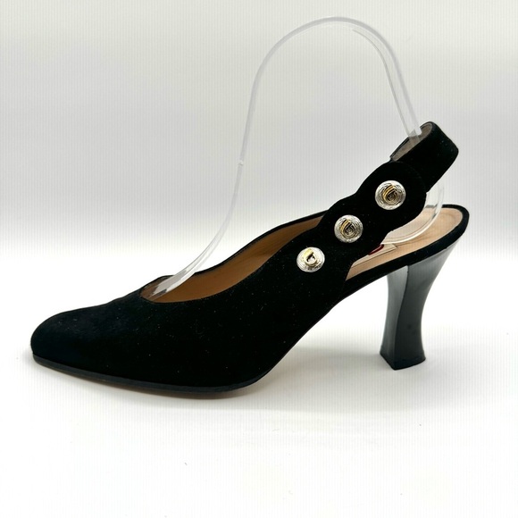 GIORGIO FABIABINI BLACK SUEDE HEEL VINTAGE LEATHER SHOES SLINGBACK MADE IN ITALY - Picture 4 of 15